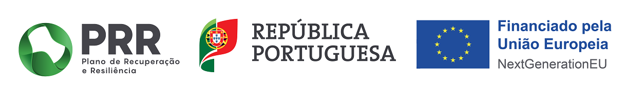 Logótipos PRR, República Portuguesa e Financiado pela União Europeia – NextGenerationEU